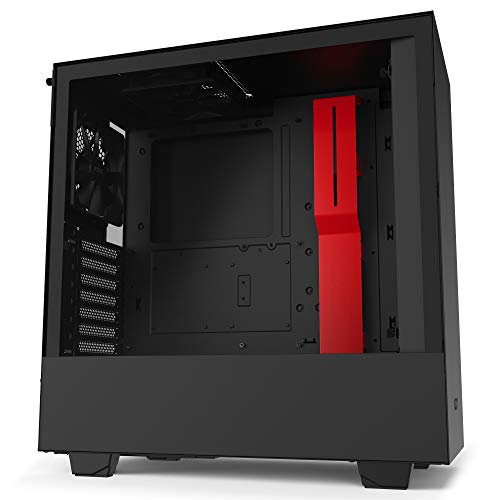NZXT H510 - CA-H510B-BR - ATX Mid-Tower PC Gaming Gehäuse - Airflow Optimiert - Seitenteil aus gehärtetem Glas - Front I/O USB-C - Wasserkühlung ready - Rot